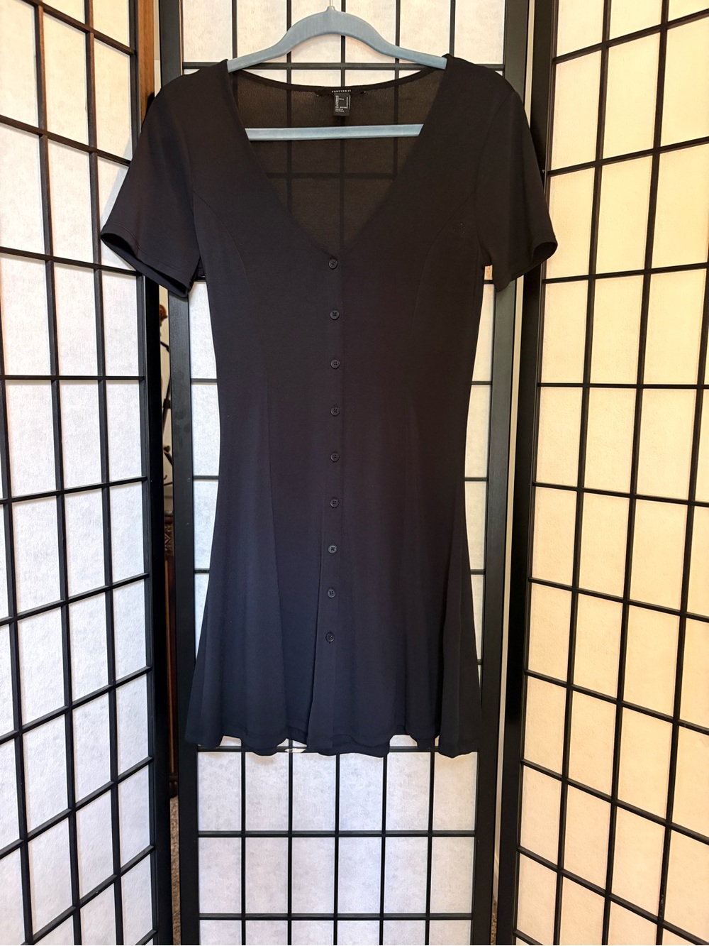 Forever 21Short-Sleeve Button-Front Little Black Dress